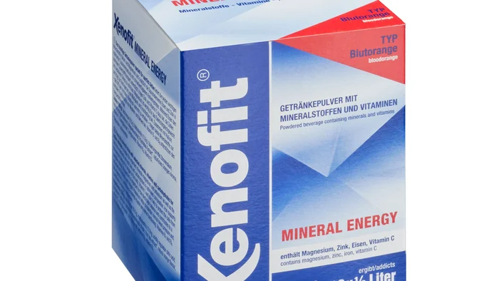 Xenofit mineral energy © Xenofit GmbH Verpackung von Xenofit Mineral Energy Getränkepulver mit Blutorange-Geschmack